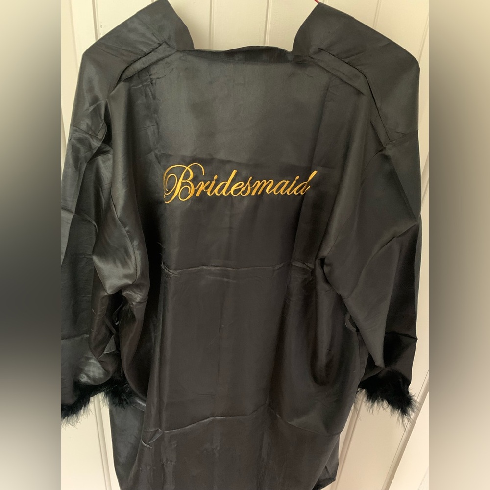 Faux Satin Black Bridesmaid Dressing Robe with Sash Sz XXL